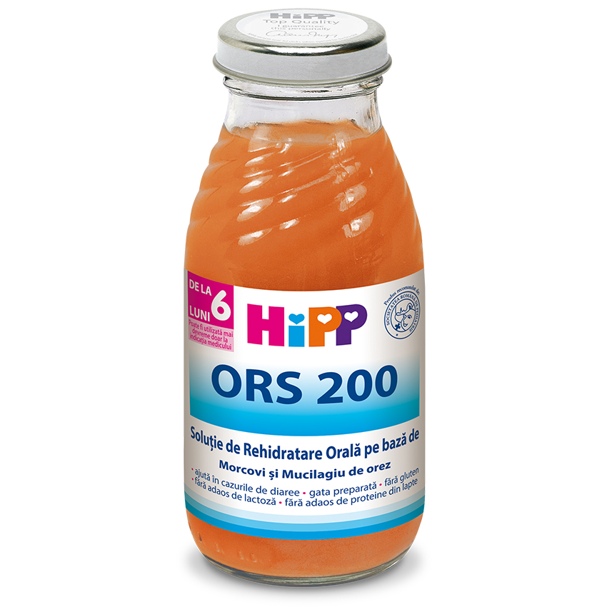 Hipp ORS 200 Soluție de rehidratare orală cu supă de morcovi și mucilagiu de orez 200 ml (de la 4 luni)
