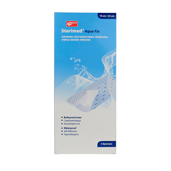 Pansament steril post-operator Sterimed Aqua Fix (10×25 cm) N5 Medica (rezistent la apă)