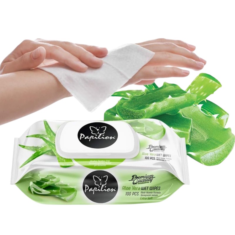Влажные салфетки ALOE VERA, с пластиковой крышкой, N100   PAPILION