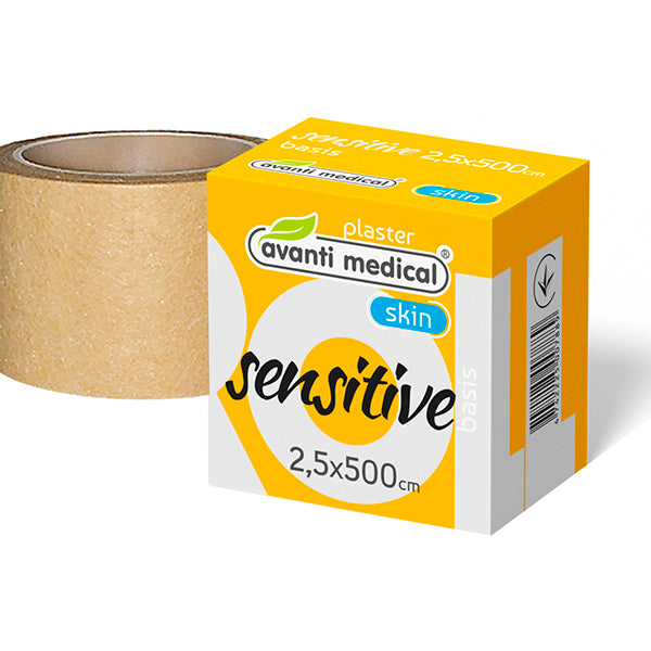 Emplastrul 2,5 cm x 5,0 m (rulou) Avanti Medical Sensitive (bej, ambalat în carton)