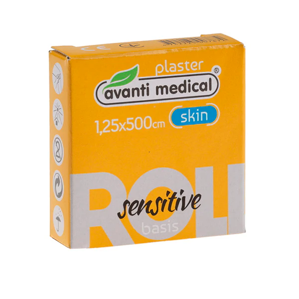 Emplastru 1.25 cm x 5.0 m (rulou) Avanti Medical Sensitive, bej (ambalaj cartonat)