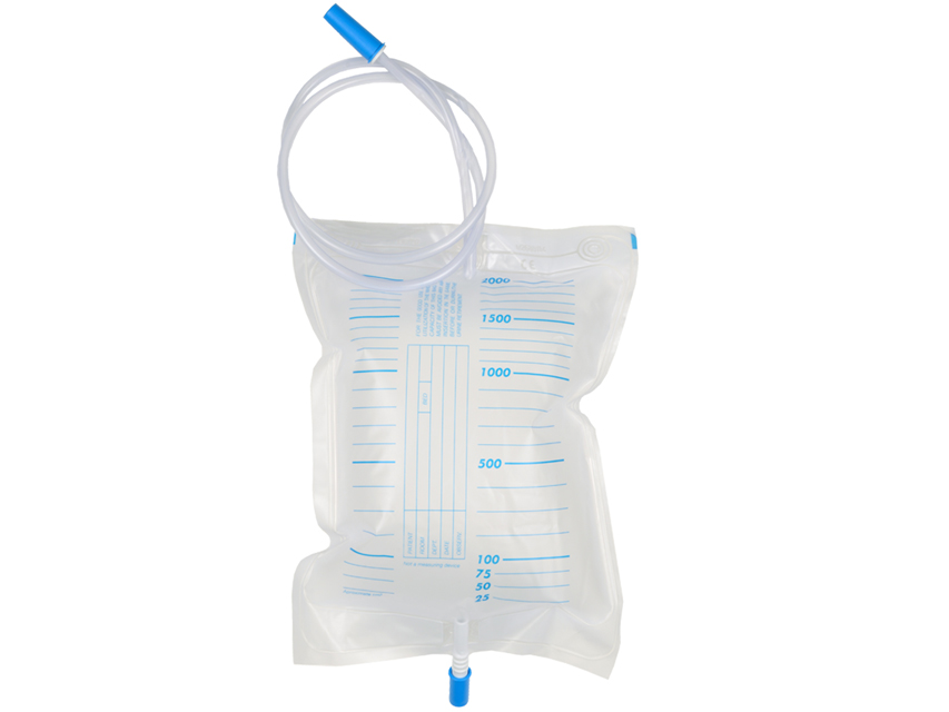 Pungă pentru colectarea urinei 2 litri cu tub 90 cm, cu valvă și orificiu de ieșire tip T (cod UB2LSTTV) Romed