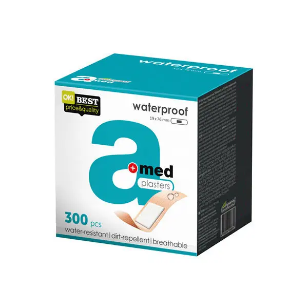 Emplastru a+med, WaterProof N300 (19x76 mm), perforat, pe bază de PE