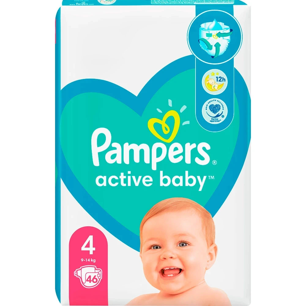 Подгузники Pampers Active Baby VPM Maxi 4 (9-14 кг), 46 шт