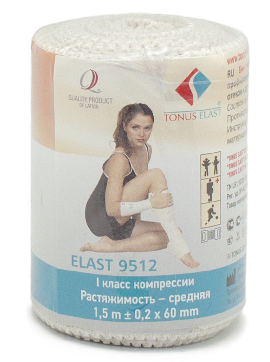 Эластичная повязка 1,5 м/60 мм, средняя эластичность, Tonus