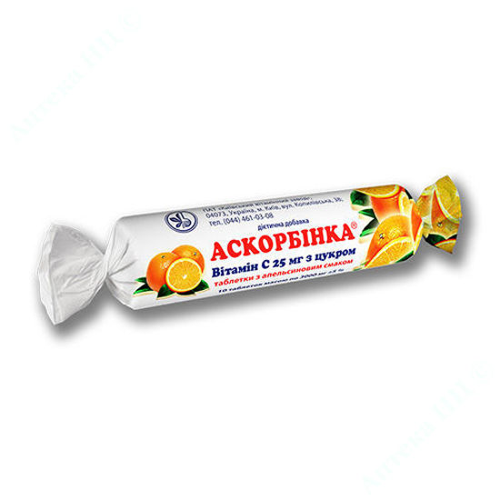 Аскорбиновая Кислота с сахаром,  Апельсин, таблетки N10  UV Kiev