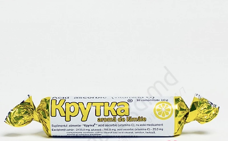 Аскорбиновая Кислота с сахаром и глюкозой, Лимон, Крутка, таблетки N10 
