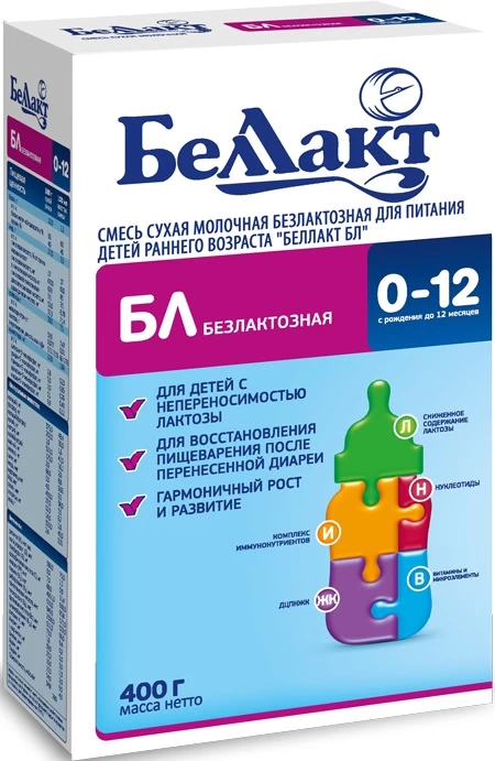 Сухая безлактозная молочная смесь Bellact BL, с рождения до 12 месяцев, 400 г