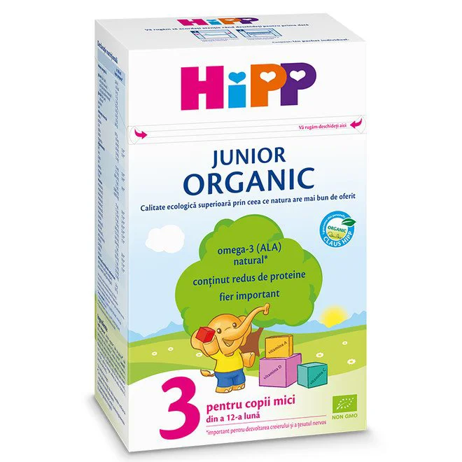 HiPP 3 Organic Junior, 500 g — formulă organică de lapte pentru copii de la 12 luni