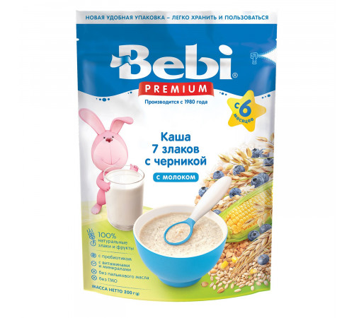 Bebi Premium “Каша молочная 7 злаков с черникой” 200 г (с 6 месяцев)