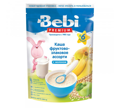 Bebi Premium “Каша молочная фруктово-злаковое ассорти” 9X200 г