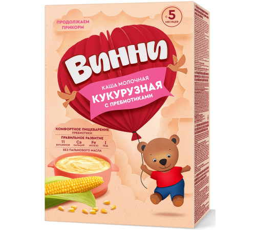Винни “Молочная кукурузная каша с пребиотиками” 200 г (с 5 месяцев)