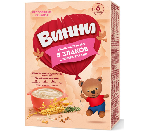 Vinni “Каша молочная 5 злаков с пребиотиками” 200 г (с 6 месяцев)