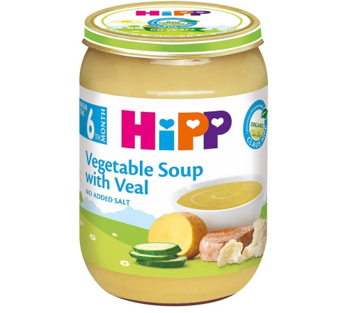 Hipp “Нежный овощной суп с телятиной” 190 г (с 6 месяцев) (7983)