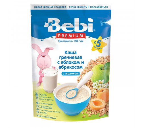 Bebi „Terci cu lapte de hrișcă, măr și caise” 200 g (de la 9 luni)