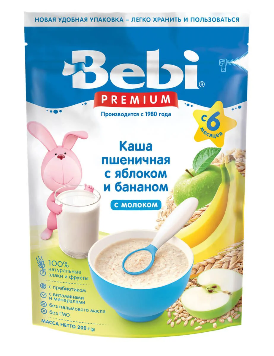 Bebi „Terci lactat de grâu cu măr și banană” 200 g (de la 9 luni)