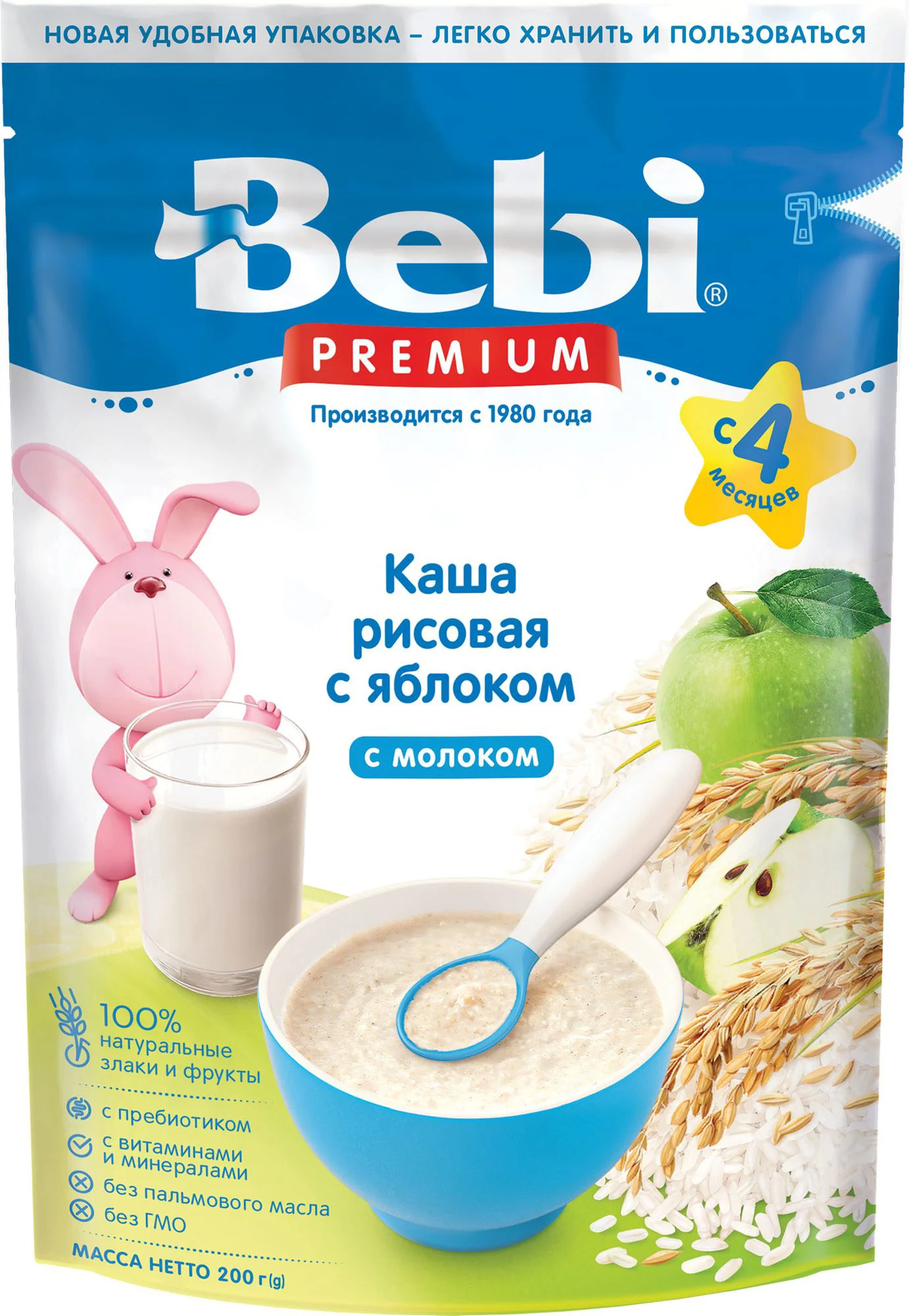 Bebi “Молочная каша Рис-Яблоко” 200 г (с 4 месяцев)