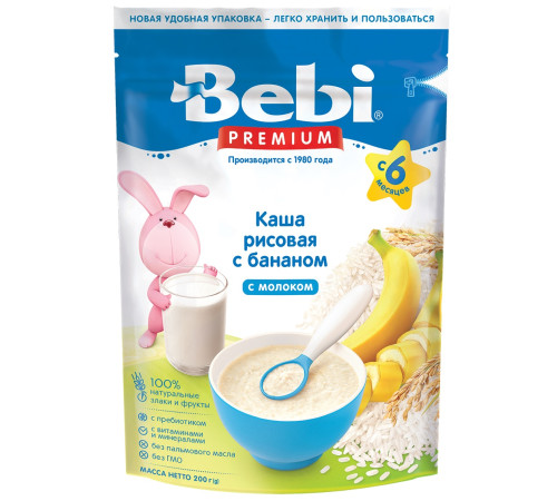 Bebi „Cereale lactate Orez-Banană” 200 g (de la 6 luni)