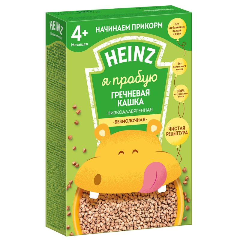 Heinz “Каша Я ПРОБУЮ Гречневая низкоаллергенная” 180 г (с 4 месяцев)