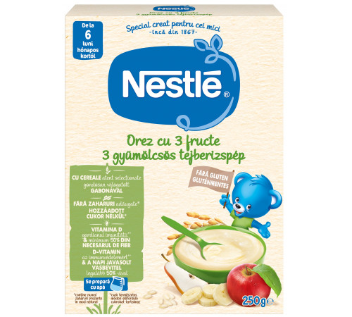 Nestlé “Каша молочная рисовая с 3 фруктами” 250 г (с 6 месяцев)