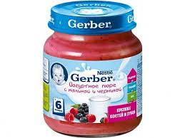 Gerber пюре фруктовое “Малина, черника с йогуртом” 125 г (с 6 месяцев)