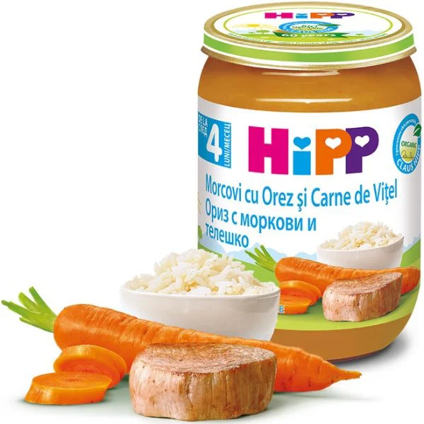 HiPP пюре с телятиной, рисом и морковью 190 г (с 4 месяцев) (6143)