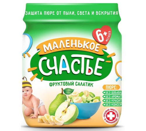 Маленькое счастье пюре «Фруктовый салатик» 90 г (с 6 месяцев)