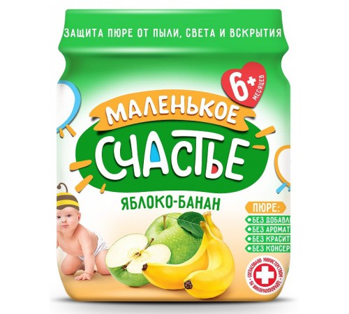 Маленькое счастье пюре «Яблоко–Банан» 90 г (с 6 месяцев)