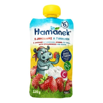 Hame Hamanek Пюре фруктовое Яблоко, Клубника с творогом, 120 г (с 6 месяцев)