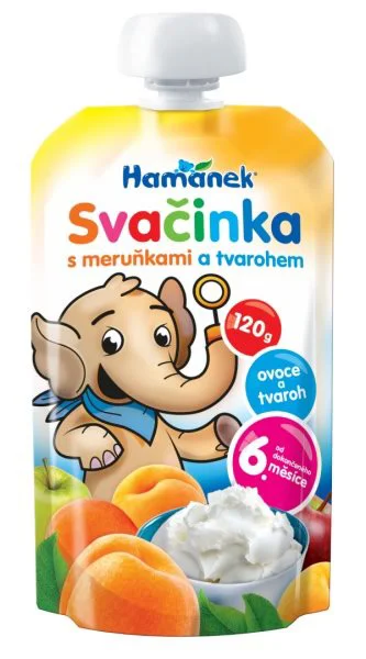 Hame Hamanek Пюре фруктовое Яблоко, Абрикос с творогом, 120 г (с 6 месяцев)