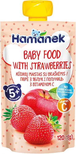 Hame Hamanek Пюре фруктовое Яблоко, Клубника, 120 г
