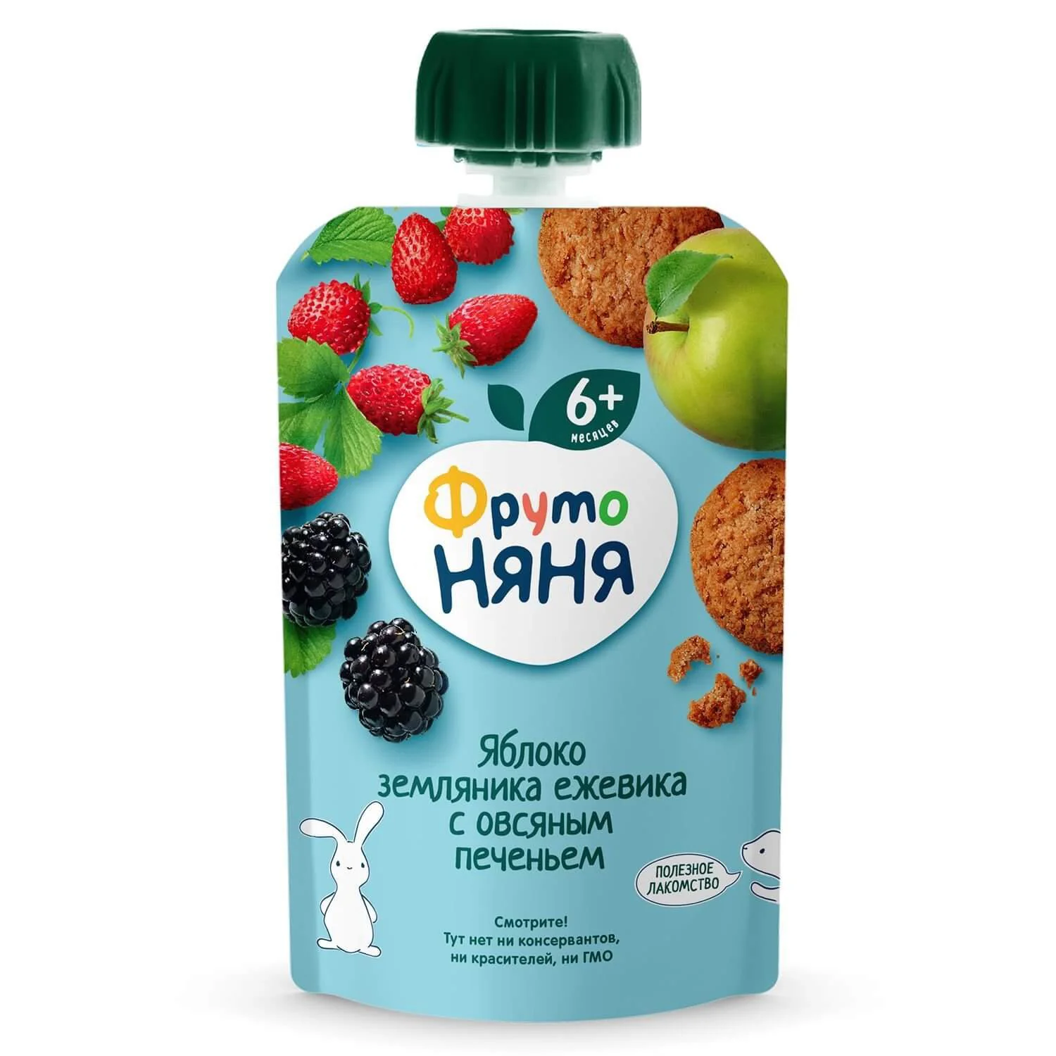 Фруто Няня Пюре «Овёс, Яблоко, Земляника, Ежевика, Печенье» N12×90 г
