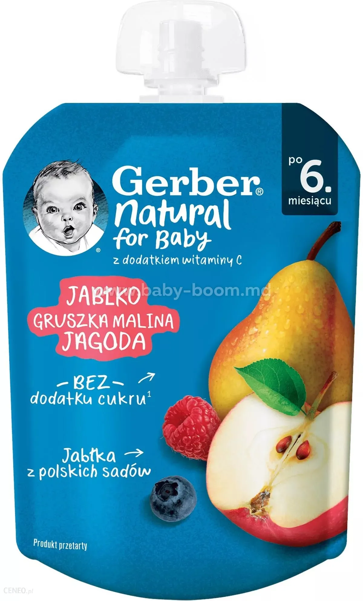 Gerber пюре фруктовое “Яблоко, груша, малина, черника” 80 г (с 6 месяцев)