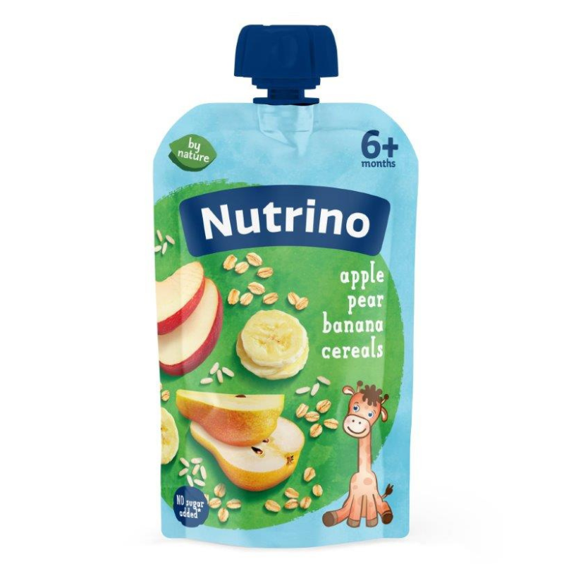 NUTRINO фруктовое пюре 100 г Яблоко, Груша, Банан и Злаки (с 6 месяцев)