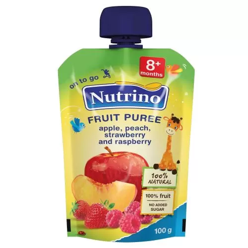 NUTRINO фруктовое пюре 100 г Яблоко, Персик, Клубника, Малина (с 8 месяцев)