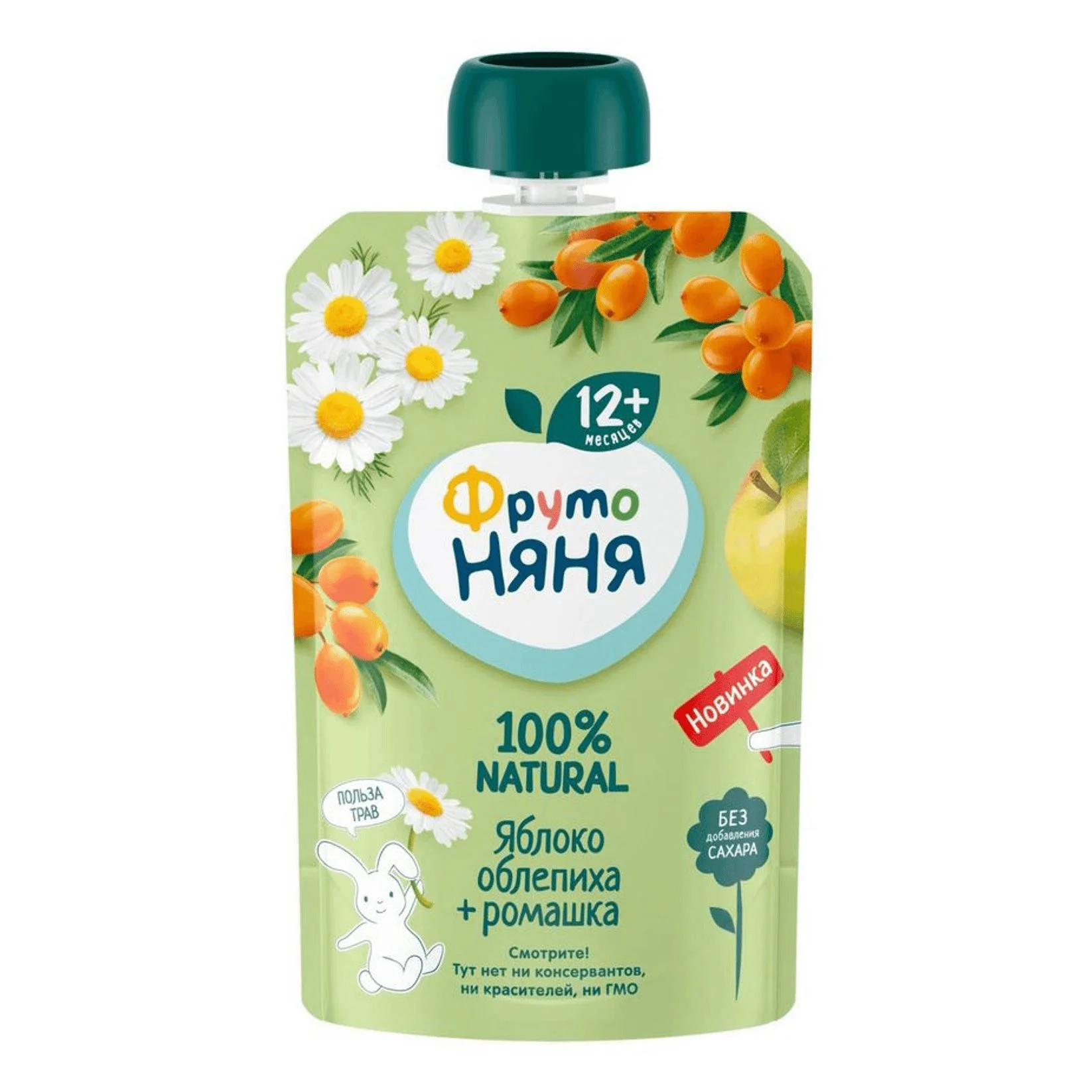 Фруто Няня Пюре яблоко-облепиха-ромашка, 90 г x 12 шт