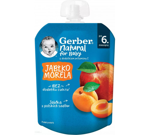 Gerber пюре фруктовое Яблоко, Абрикос 80 г (12513285) (пауч)