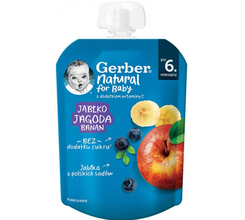 Gerber Пюре фруктовое Яблоко, Черника, Банан, 80 г (с 6 месяцев)