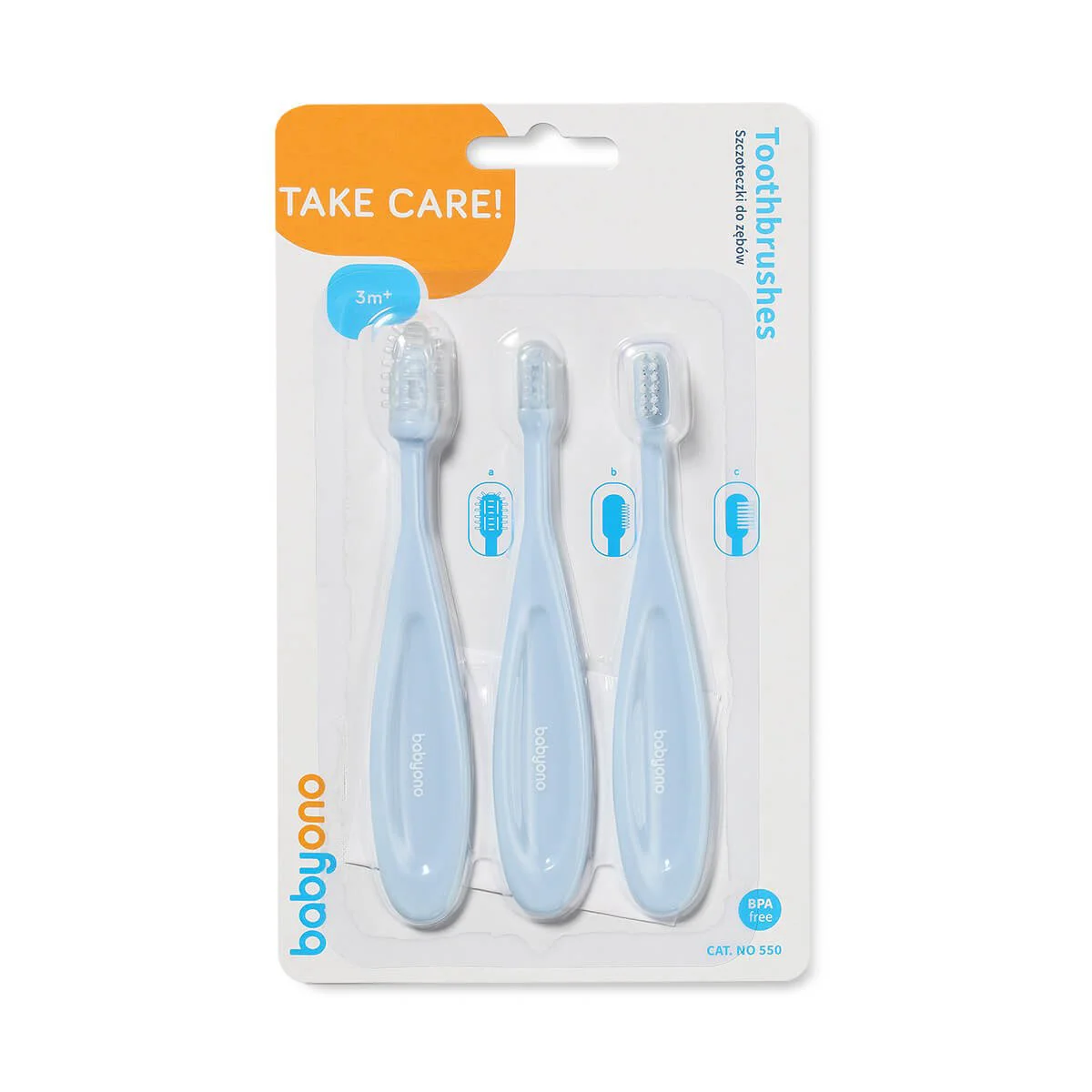 BabyOno Набор: 3 щётки для зубов и дёсен (от 3 месяцев) (550)