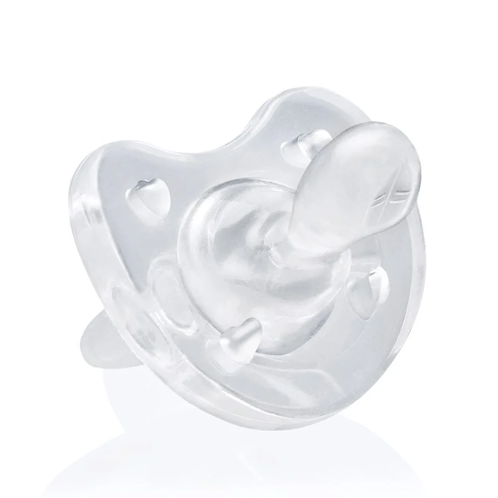 CHICCO пустышка силиконовая Physio Soft, цельная (0–6 месяцев), прозрачная