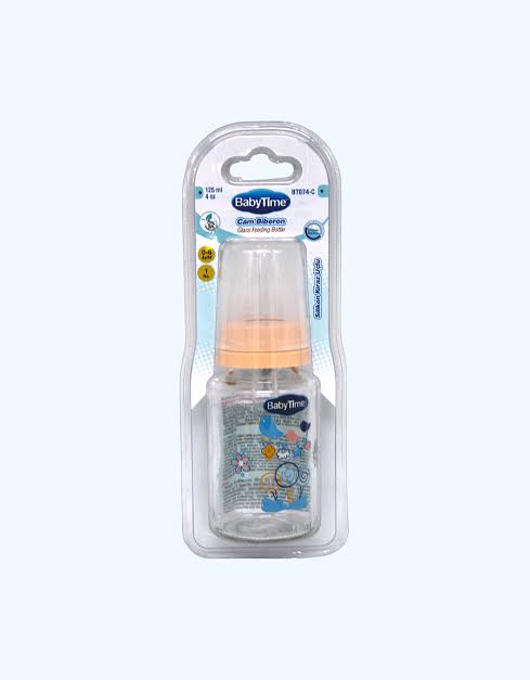 Бутылочка BabyTime стеклянная BT074-C 125 мл с силиконовой соской (без ручек)