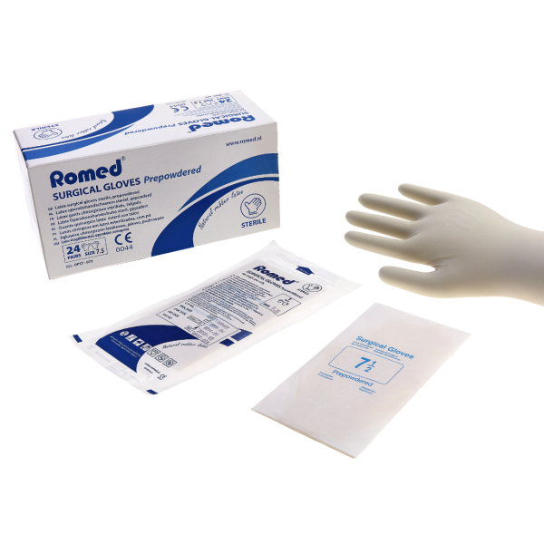 Стерильные латексные перчатки Romed, размер 6.5