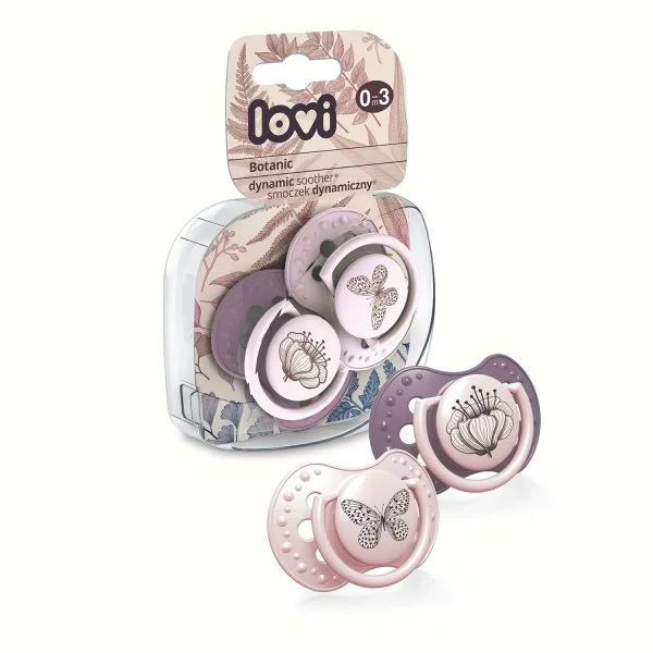 Пустышка Canpol Lovi силиконовая динамическая (0–3 мес.), серия Botanic, для девочек, 2 шт. (код 22/869girl)