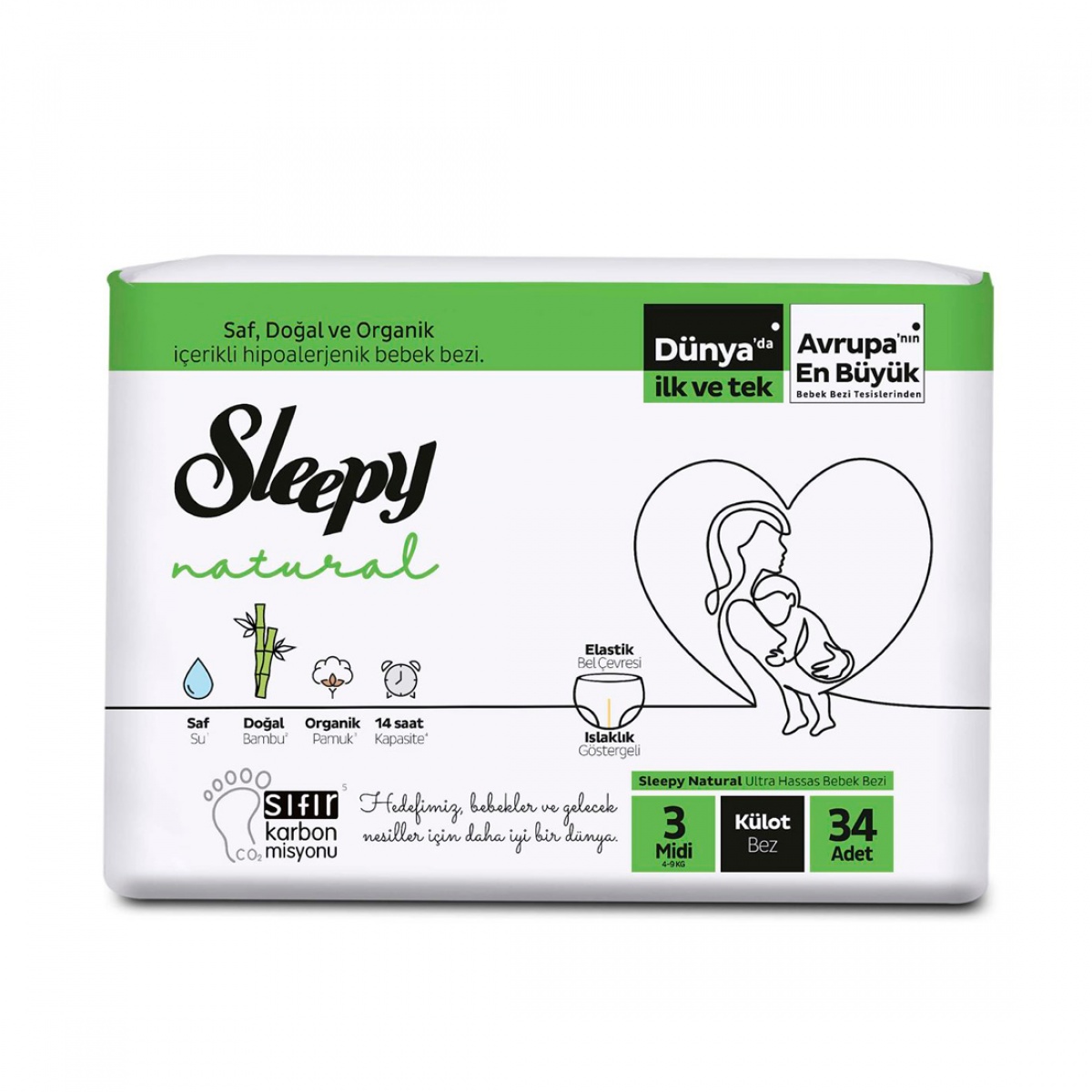 Подгузники-трусики Sleepy Pants 3 Midi (4-9 кг) Natural Ultra Sensitive, 34 шт.