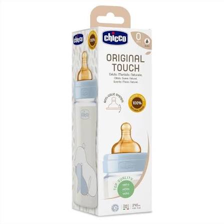 CHICCO Sticluță 240 ml Original Touch BOY (sticlă + tetină din latex)