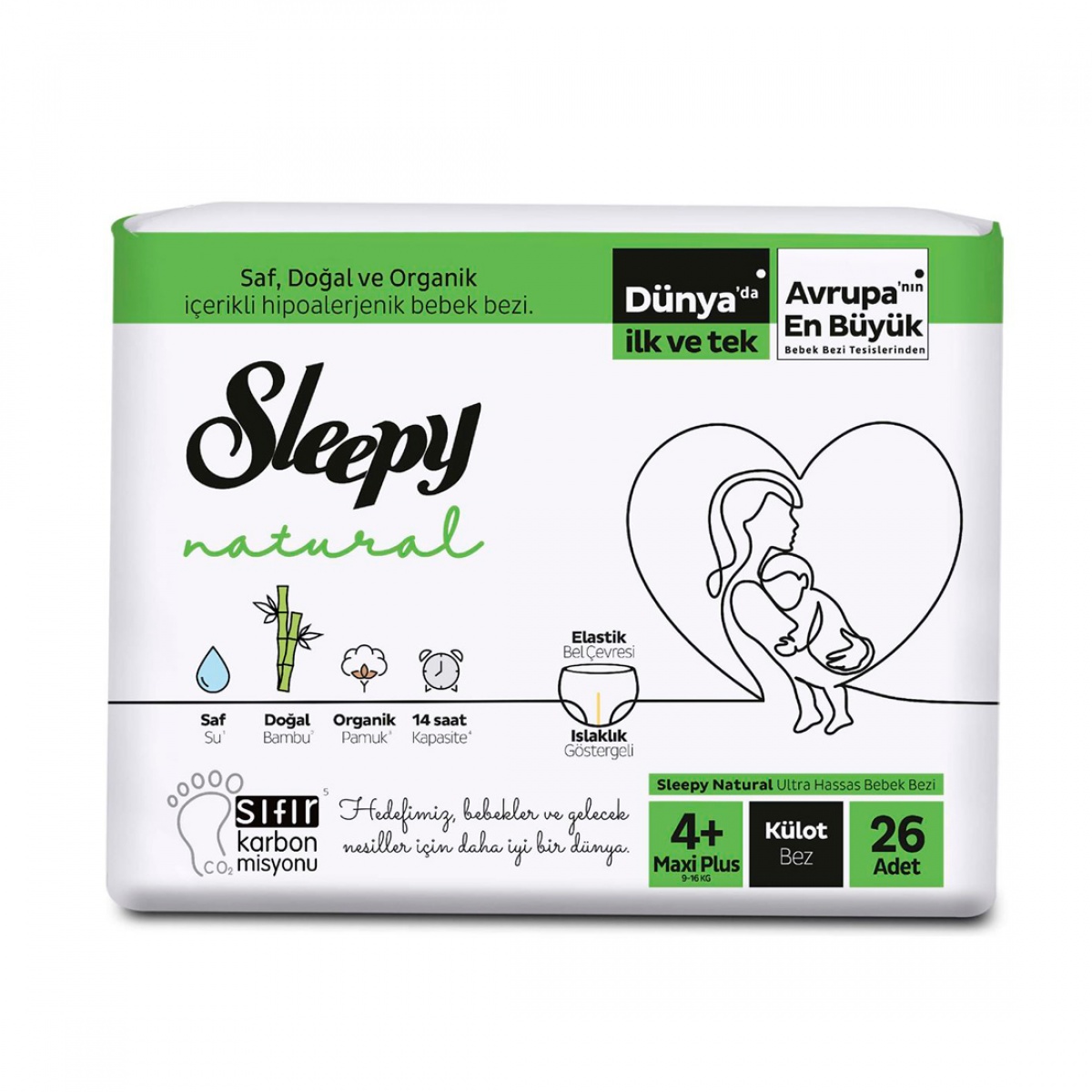 Scutece Sleepy Pants 4+ Maxi (9–16 kg) Plus Natural Ultra Sensitive N26 