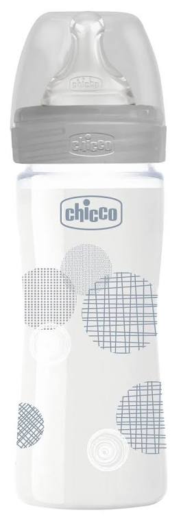 CHICCO Бутылочка 240 мл UNISEX (стекло + силиконовая соска) (арт. 287213)