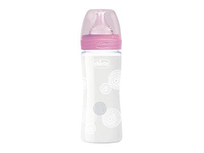 Бутылочка CHICCO 240 мл GIRL (стекло + силиконовая соска) (287211)