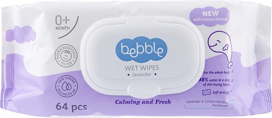 BEBBLE Șervețele umede pentru copii Levănțică (0+) 64 buc