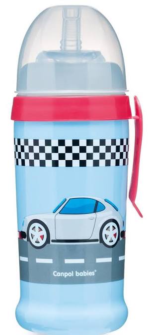 Поильник спортивный Canpol Cars, антипроливайка с силиконовой трубочкой, 350 мл (9 мес+) (56/516)
